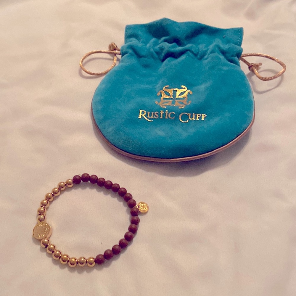 Rustic Cuff stretchy beaded bracelet with bag.